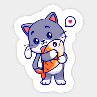 Cute Cat Hug Fish Sticker